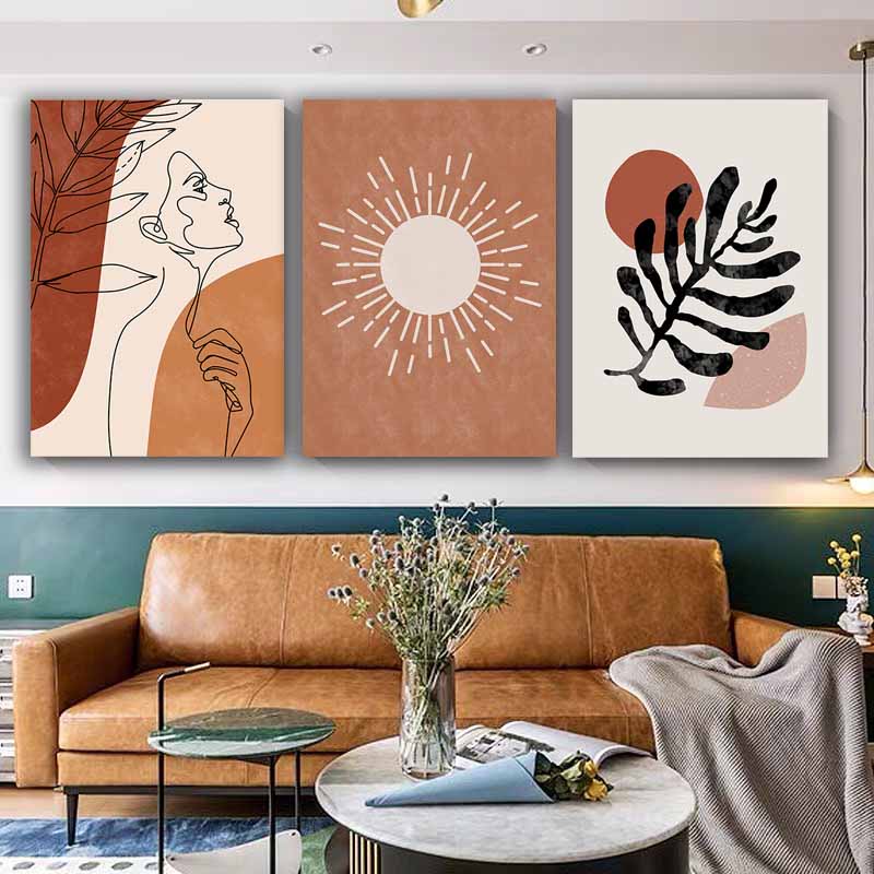 Empowering Elegance: Abstract Line Art Poster with Boho Sun and Moon Prints for Nordic Living Room Decor S04E09
