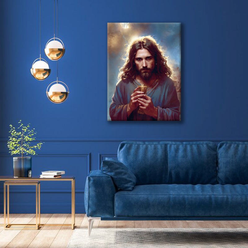 Sacred Libation: AI-Created Wall Art of Jesus Holding a Chalice - Symbol of Spiritual Nourishment and Redemption - S05E46