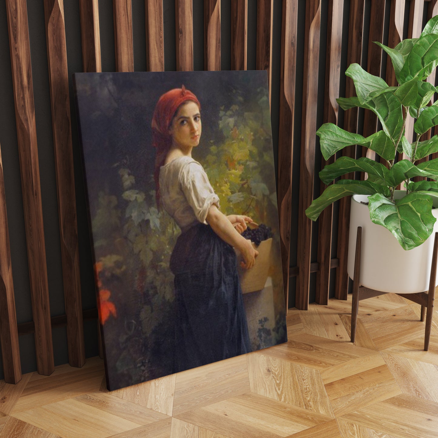 Harvest Serenade: Girl with Grapes in Floral Splendor - Enchanting Wall Art Celebrating the Beauty of Nature's Bounty and Delicate Femininity - S06E16