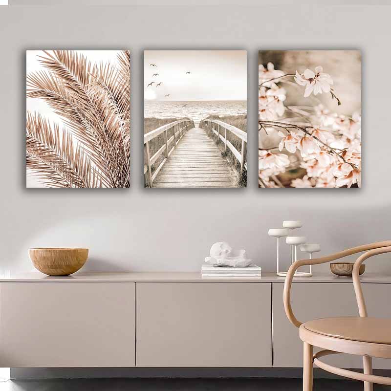 Beige Flower Grass Picture Wall Art, Nordic Minimalist Modern Home Decoration Living Room Design S04E19