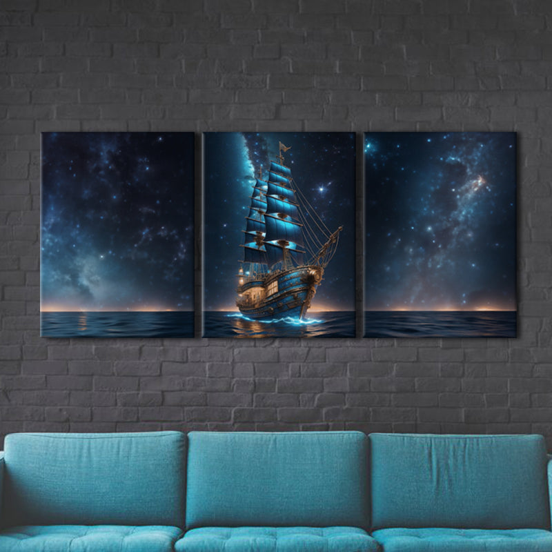 Starry Serenity: A Wall Art Celebrating a Luminous Sailing Ship Sailing Under a Star-Filled Night Sky - Navigate the Celestial Waters of Dreamy Tranquility - S05E78