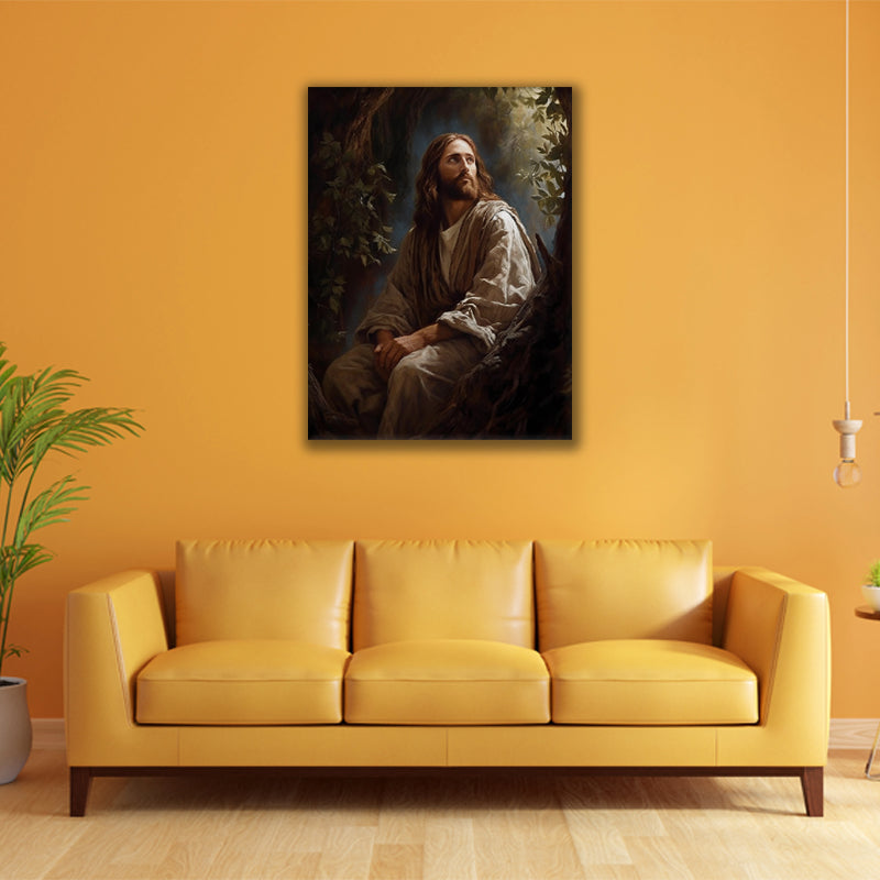 Divine Contemplation: Captivating Wall Art of Jesus Sitting by the Tree - Embrace the Serenity of Spiritual Reflection - S05E44