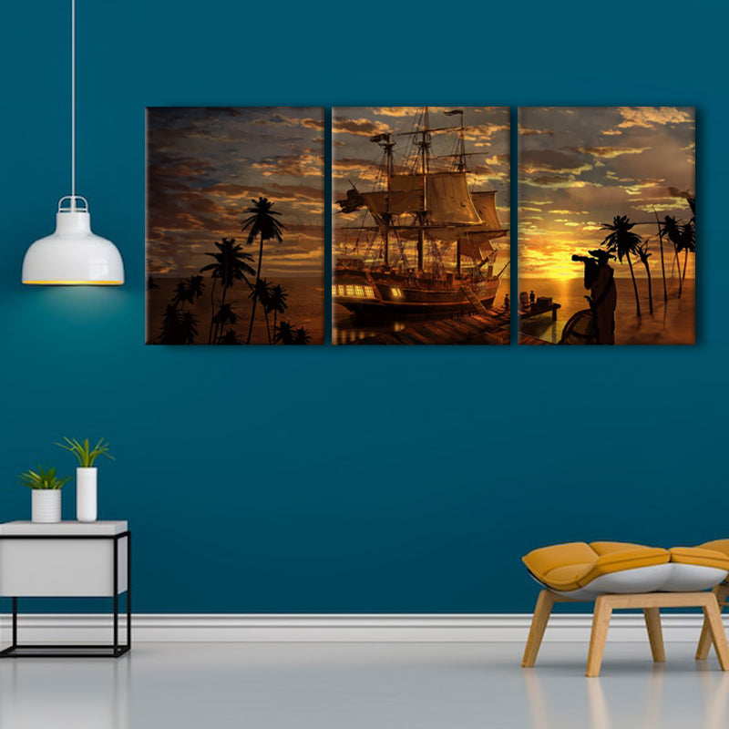 Sailing Tranquility: A Wall Art Immortalizing a Ship at Dock During Sunset - Embrace the Peaceful Horizon of Maritime Evenings - S05E75
