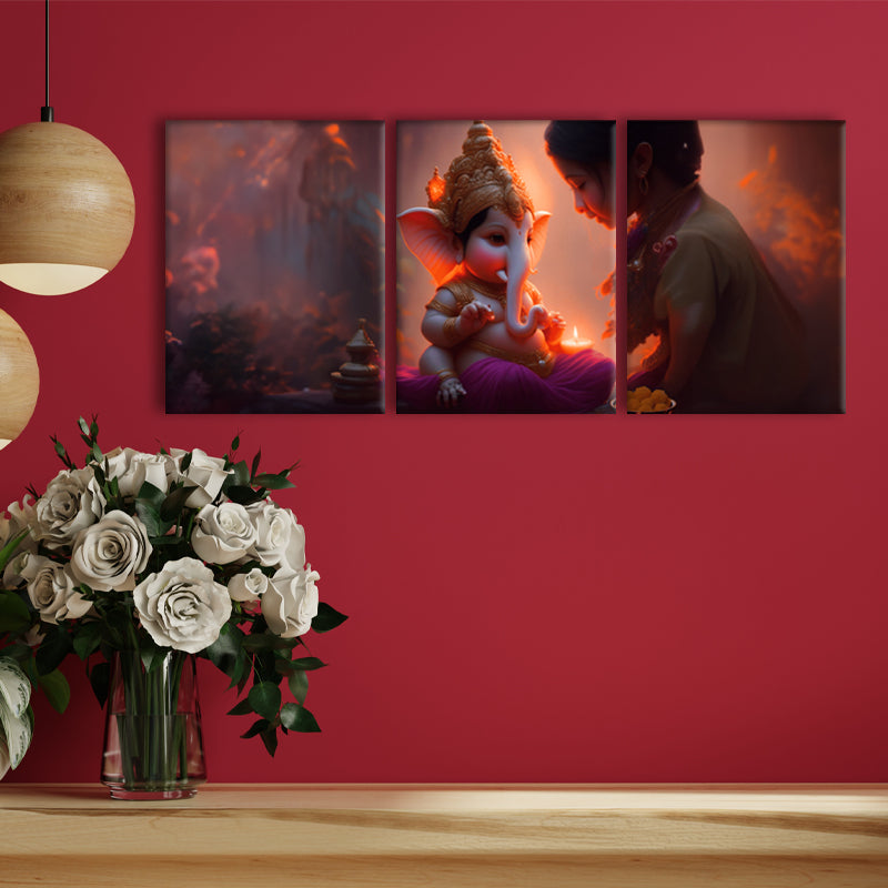 Sacred Offering: A Wall Art Depicting Almsgiving to Lord Ganesh - Embrace the Spirit of Devotion and Generosity - S05E56