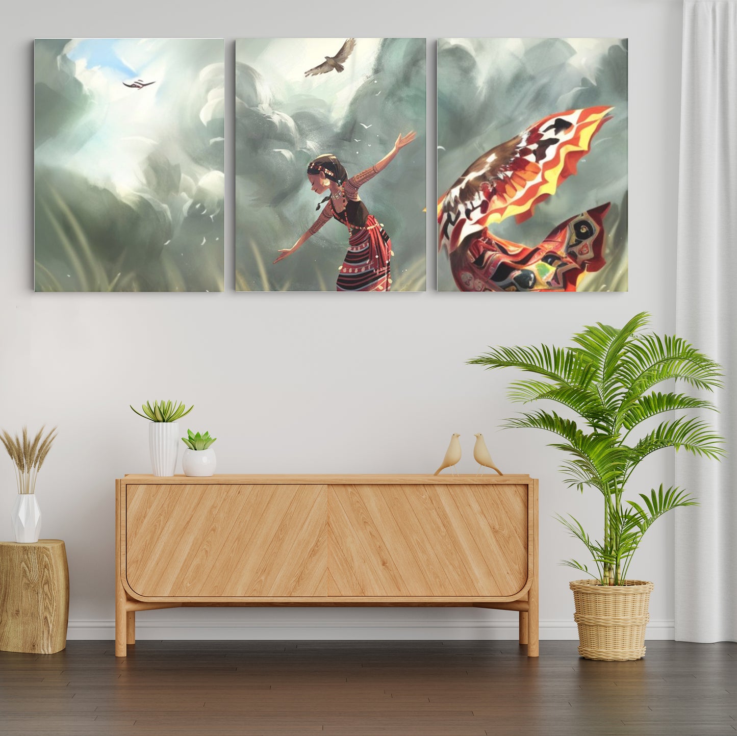 Boundless Freedom: Girl Embracing Nature's Majesty - Inspiring Wall Art Depicting the Joyful Harmony Between a Girl and Majestic Eagles in the Sky - S06E02
