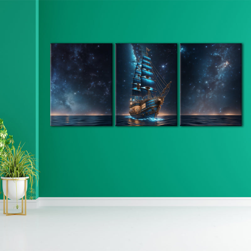 Starry Serenity: A Wall Art Celebrating a Luminous Sailing Ship Sailing Under a Star-Filled Night Sky - Navigate the Celestial Waters of Dreamy Tranquility - S05E78
