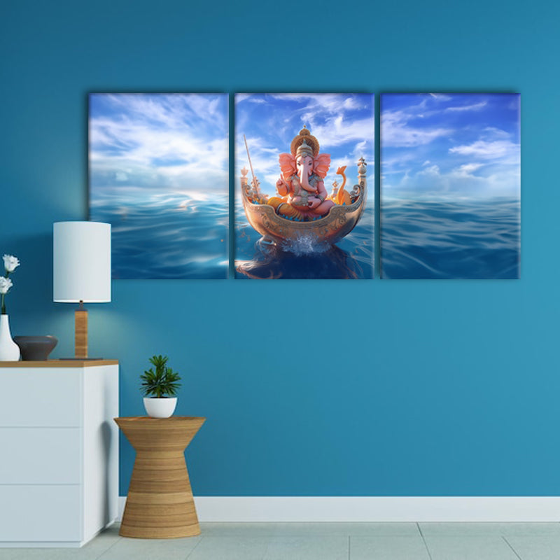 Divine Voyage: A Wall Art Featuring Lord Ganesh On A Boat - Embrace the Spiritual Journey Across Waters - S05E59