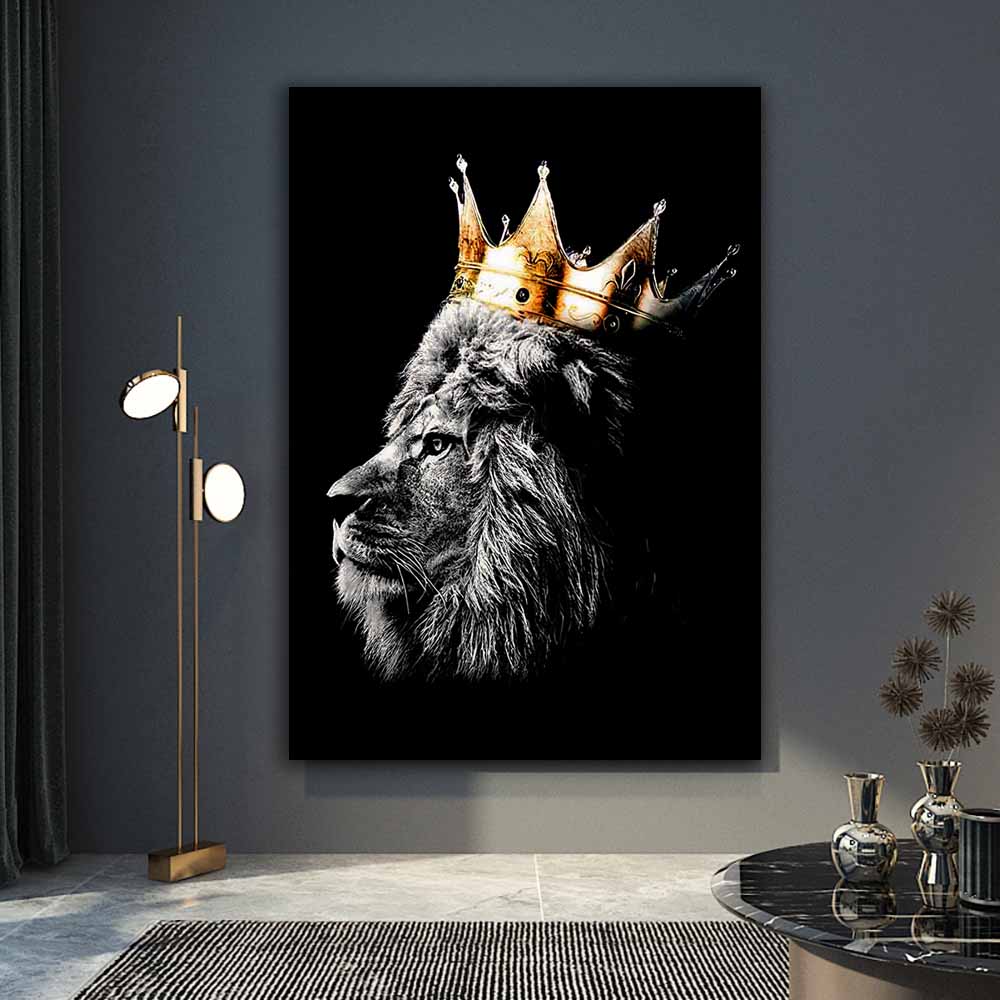 Black and White Lion King and Queen Animal Fabric Printing wall art, Nordic Decor Mural Pictures for Room S04E21