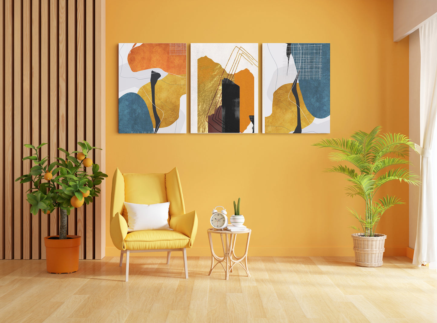 Gilded Fusion: Abstract Gold Brush Effect Marble Orange Geometry - Striking Wall Art Celebrating the Harmonious Blend of Elegance, Opulence, and Geometric Abstraction - S06E14