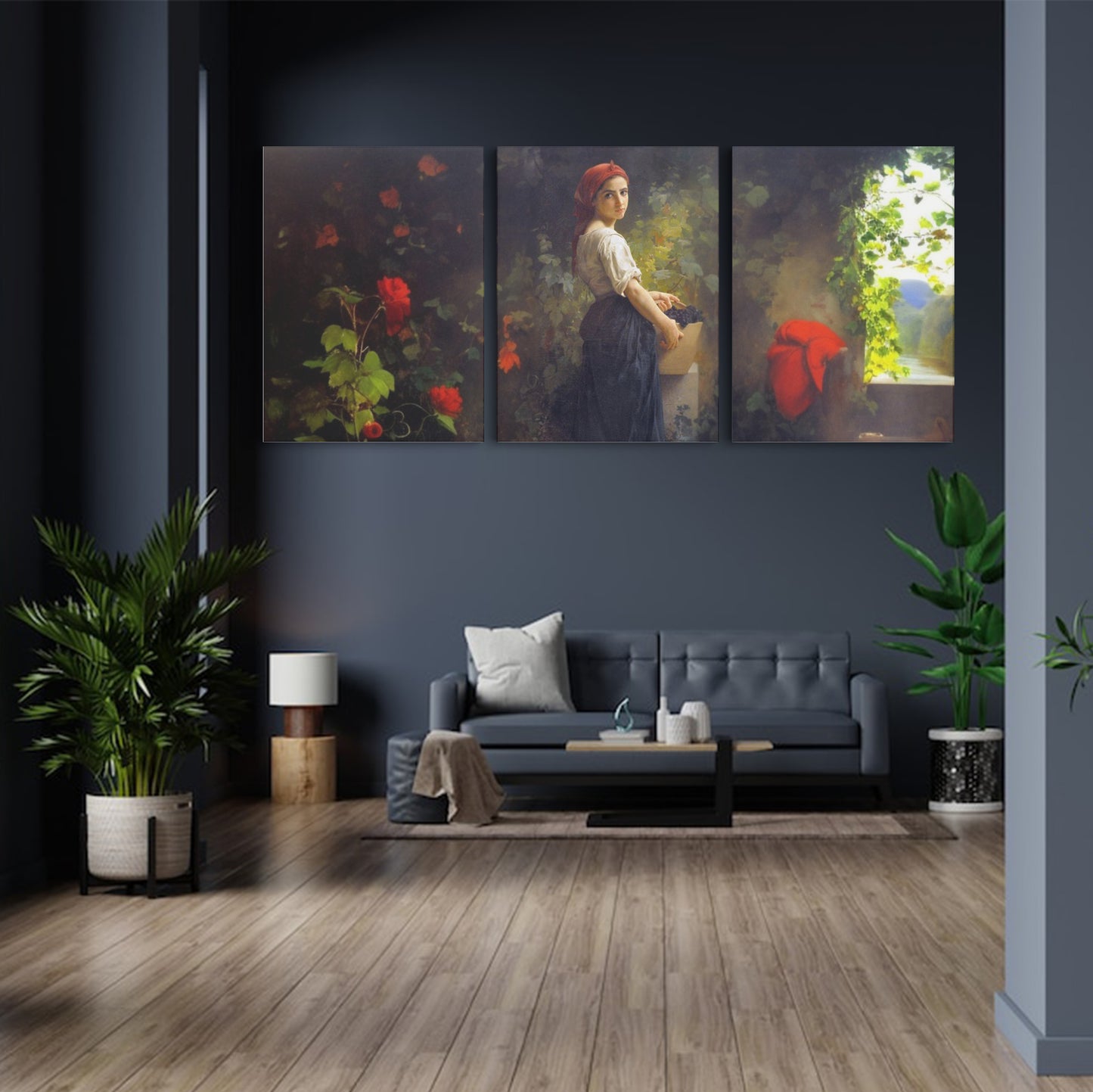 Harvest Serenade: Girl with Grapes in Floral Splendor - Enchanting Wall Art Celebrating the Beauty of Nature's Bounty and Delicate Femininity - S06E16