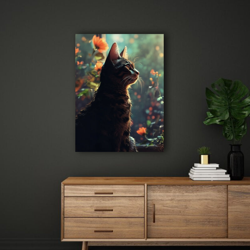 Blooming Whiskers: Cat in a Floral Background - Captivating Wall Art Celebrating the Beauty of Felines and Nature's Splendor - S05E23