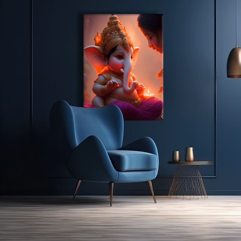 Sacred Offering: A Wall Art Depicting Almsgiving to Lord Ganesh - Embrace the Spirit of Devotion and Generosity - S05E56