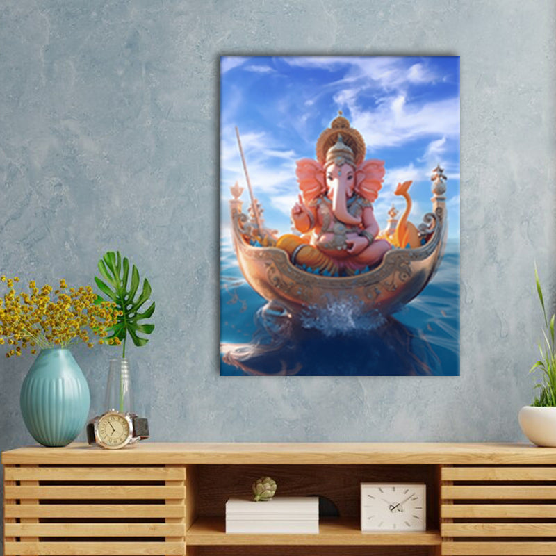 Divine Voyage: A Wall Art Featuring Lord Ganesh On A Boat - Embrace the Spiritual Journey Across Waters - S05E59