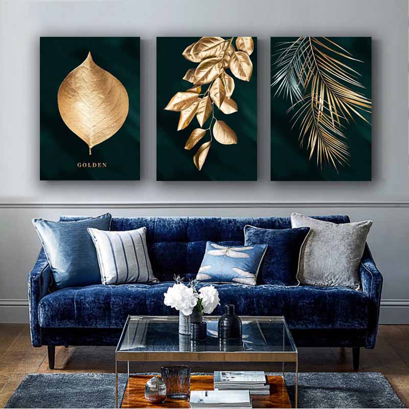 Golden Leaf and Tree Branches Wall Art, Nature-Inspired, Elegant Home Decor for Tranquil Ambiance S04E04
