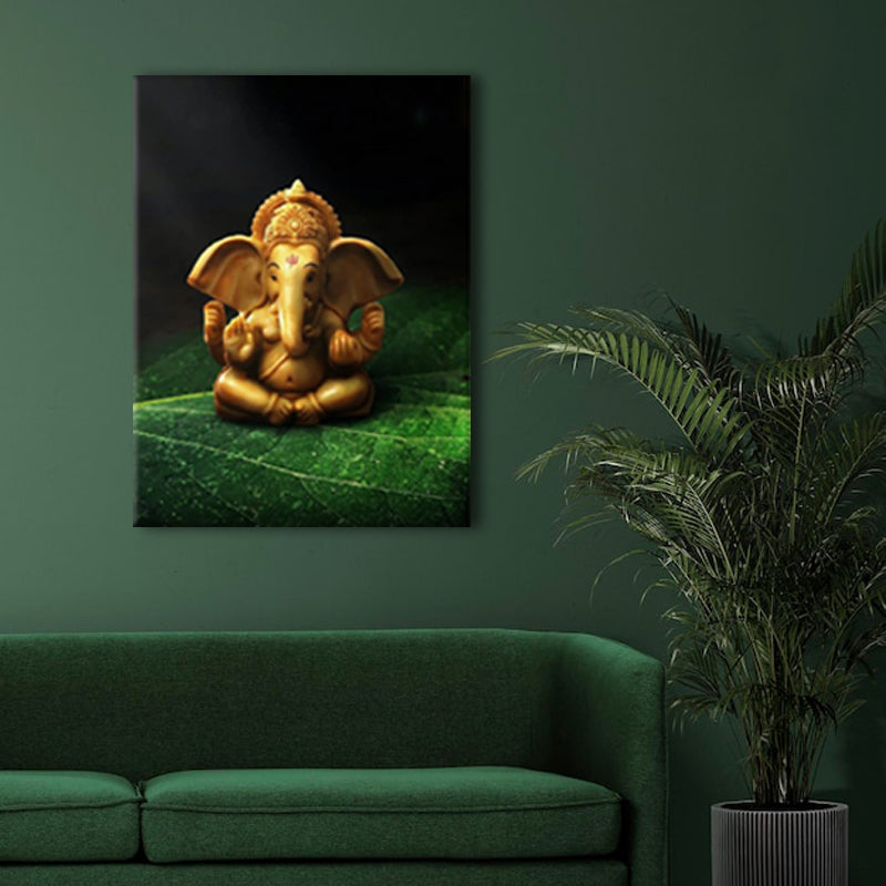 Divine Harmony: A Wall Art Capturing Ganesh Statue on a Leaf - Embrace the Symbolism of Balance and Spiritual Presence - S05E57