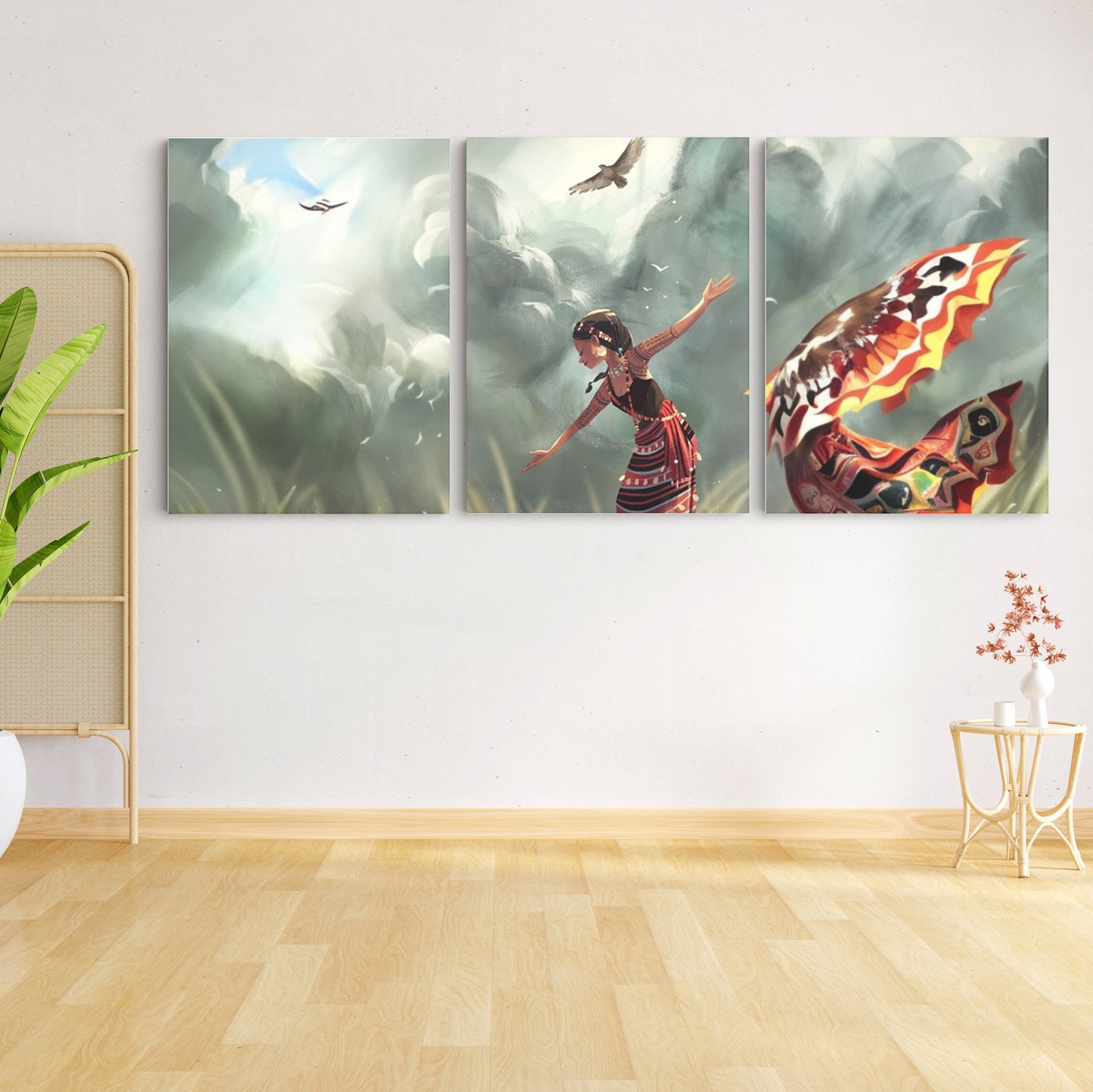 Boundless Freedom: Girl Embracing Nature's Majesty - Inspiring Wall Art Depicting the Joyful Harmony Between a Girl and Majestic Eagles in the Sky - S06E02