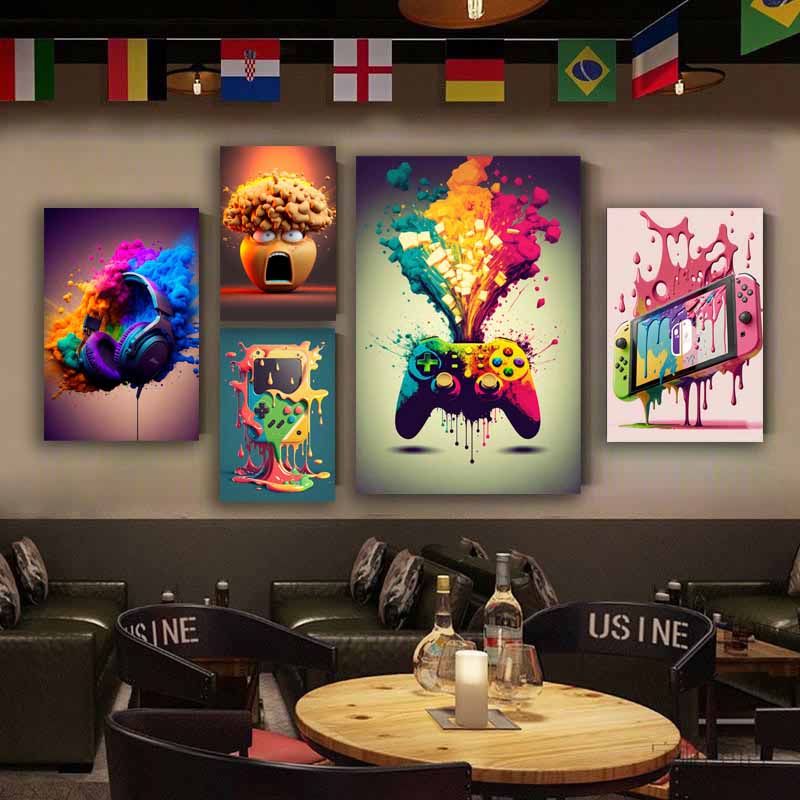 Colorful Punk Neon Gamer Controller Wall Art, Cool Gaming Fabric Print - Abstract Aesthetic - Esports Game Home Decoration S04E28