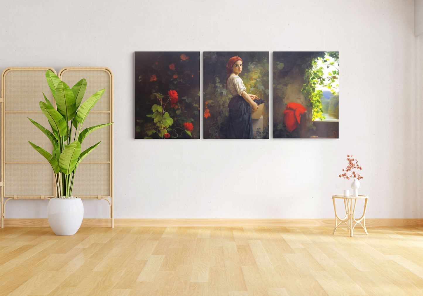 Harvest Serenade: Girl with Grapes in Floral Splendor - Enchanting Wall Art Celebrating the Beauty of Nature's Bounty and Delicate Femininity - S06E16
