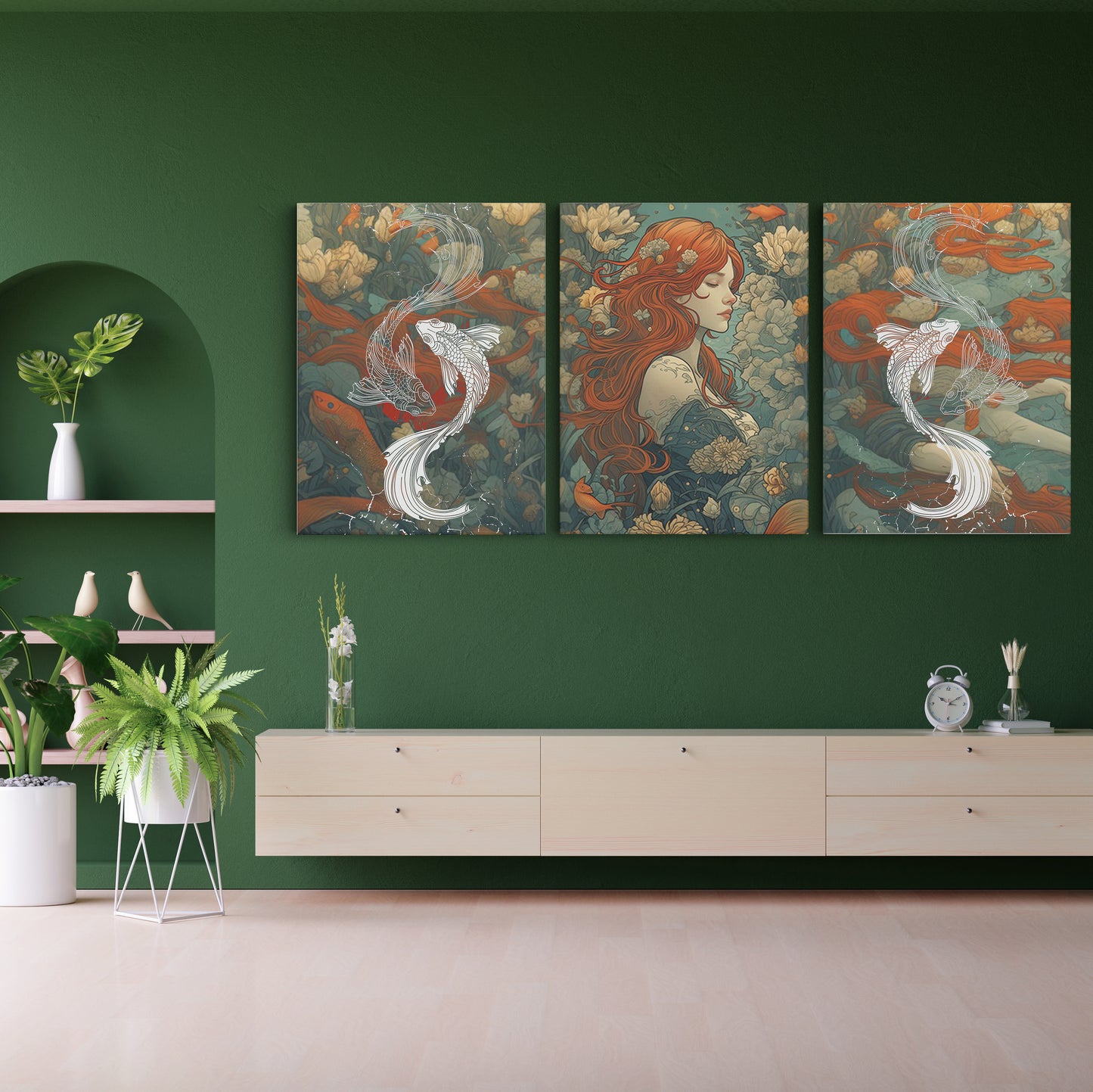 Contemporary Nouveau: Modern Mucha Style Lady - Striking Wall Art Celebrating the Fusion of Art Nouveau Elegance and Contemporary Expression - S06E11