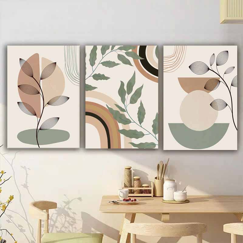 Boho Wall Art, Abstract Geometry Line fabric Printing, Leaves, Sun, Rainbow - Nordic Inspired Enhance Your Living Room Deco S04E22