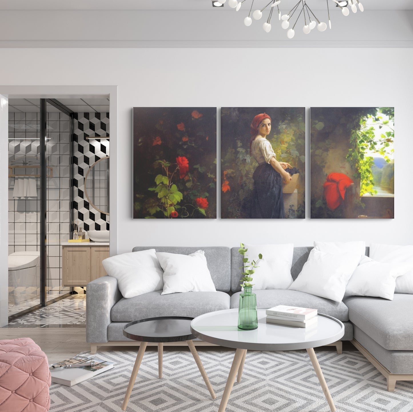 Harvest Serenade: Girl with Grapes in Floral Splendor - Enchanting Wall Art Celebrating the Beauty of Nature's Bounty and Delicate Femininity - S06E16