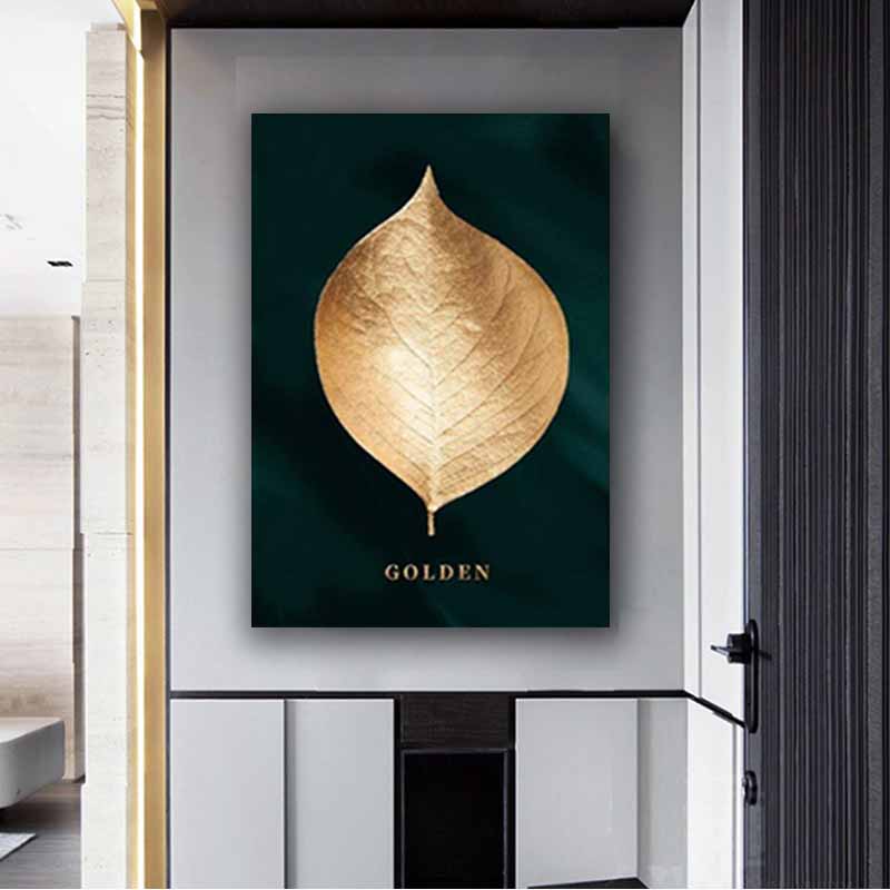 Golden Leaf and Tree Branches Wall Art, Nature-Inspired, Elegant Home Decor for Tranquil Ambiance S04E04