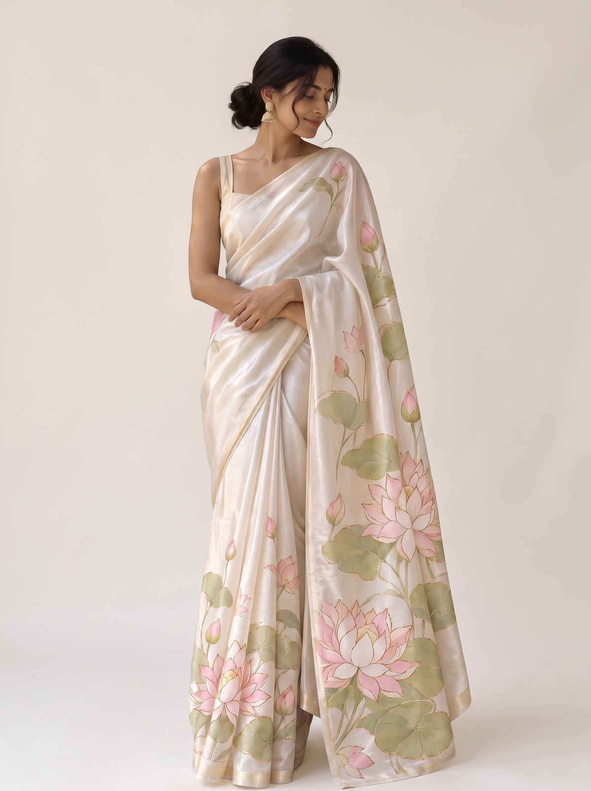 Saree - Delicate Lotus off white