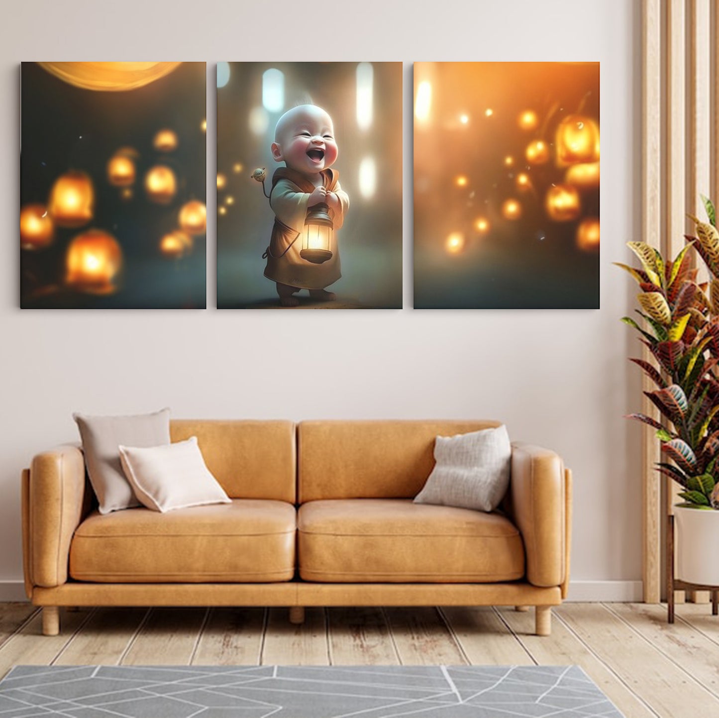Illuminated Wisdom: A Wall Art Capturing an AI Monk Holding a Lantern - Embrace the Blend of Technology and Spirituality - S05E64