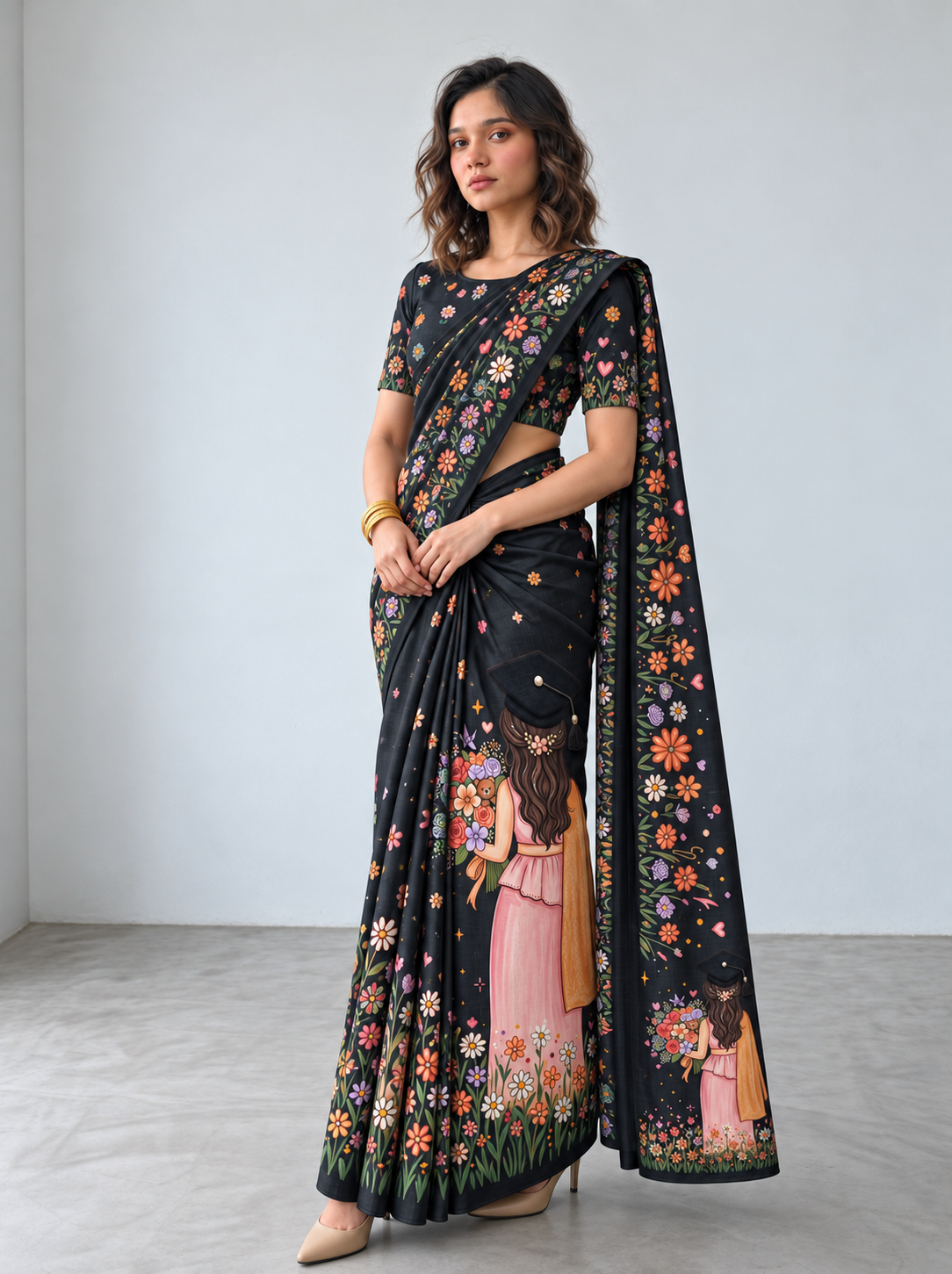 Convocation collection - Pink girl (Black) saree