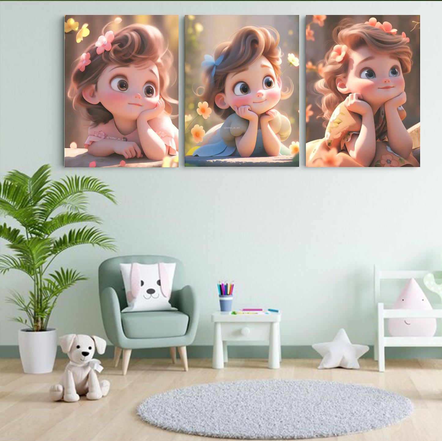 Blossoming Innocence: A Wall Art Celebrating Cute Baby Girls in a Enchanting Floral Backdrop - Embrace the Delicate Beauty of Youth and Nature's Splendor - S05E70