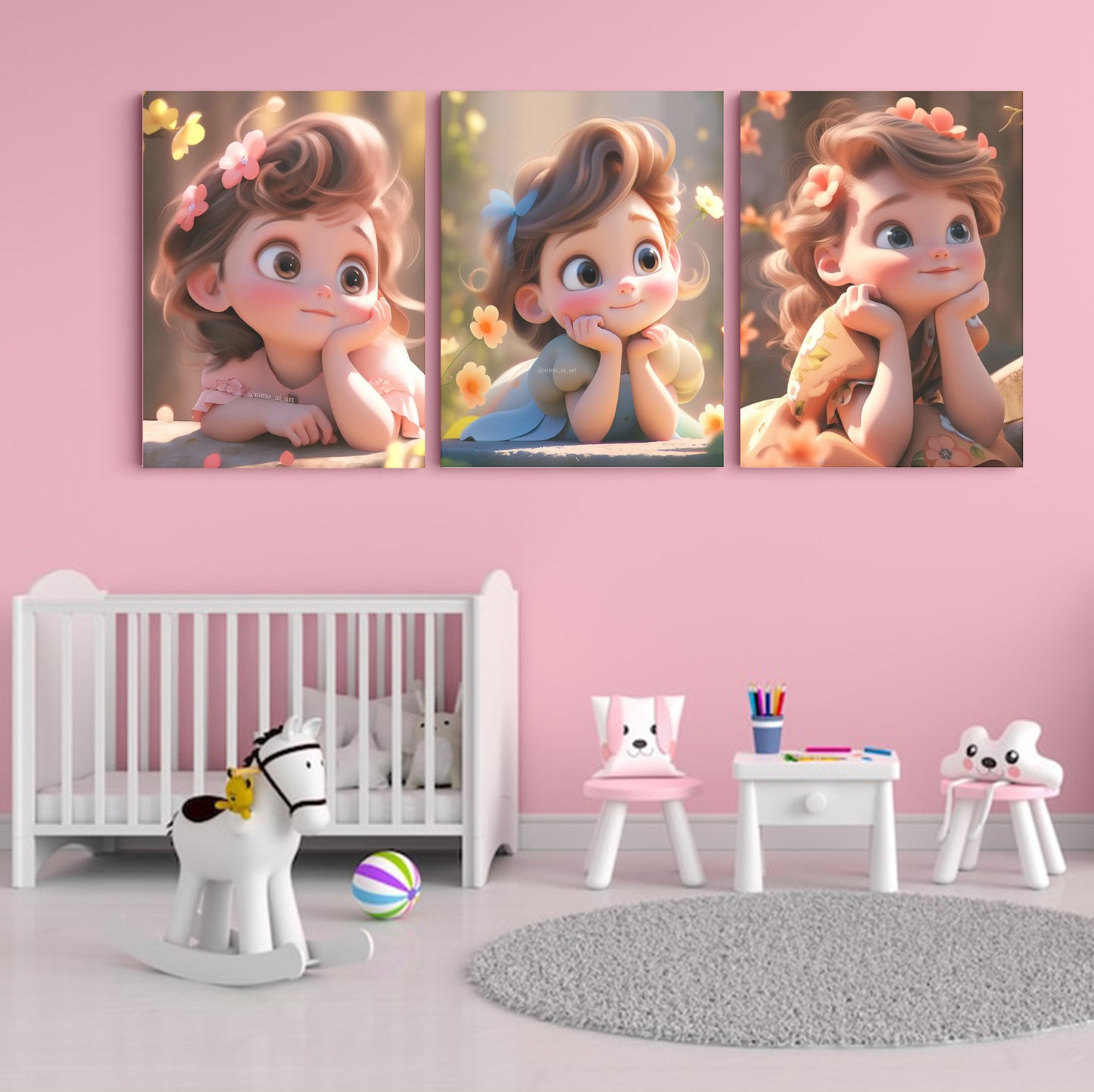 Blossoming Innocence: A Wall Art Celebrating Cute Baby Girls in a Enchanting Floral Backdrop - Embrace the Delicate Beauty of Youth and Nature's Splendor - S05E70