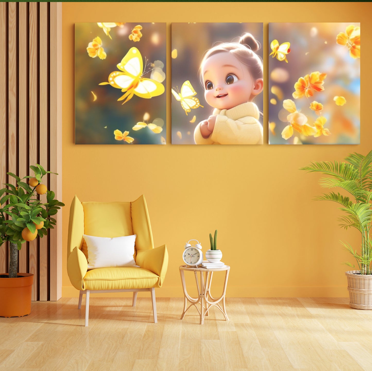 Butterfly Dreams: A Wall Art Embracing the Delightful Harmony of a Cute Baby Girl and Fluttering Butterflies - Celebrate the Whimsy of Youth and Nature's Grace - S05E72