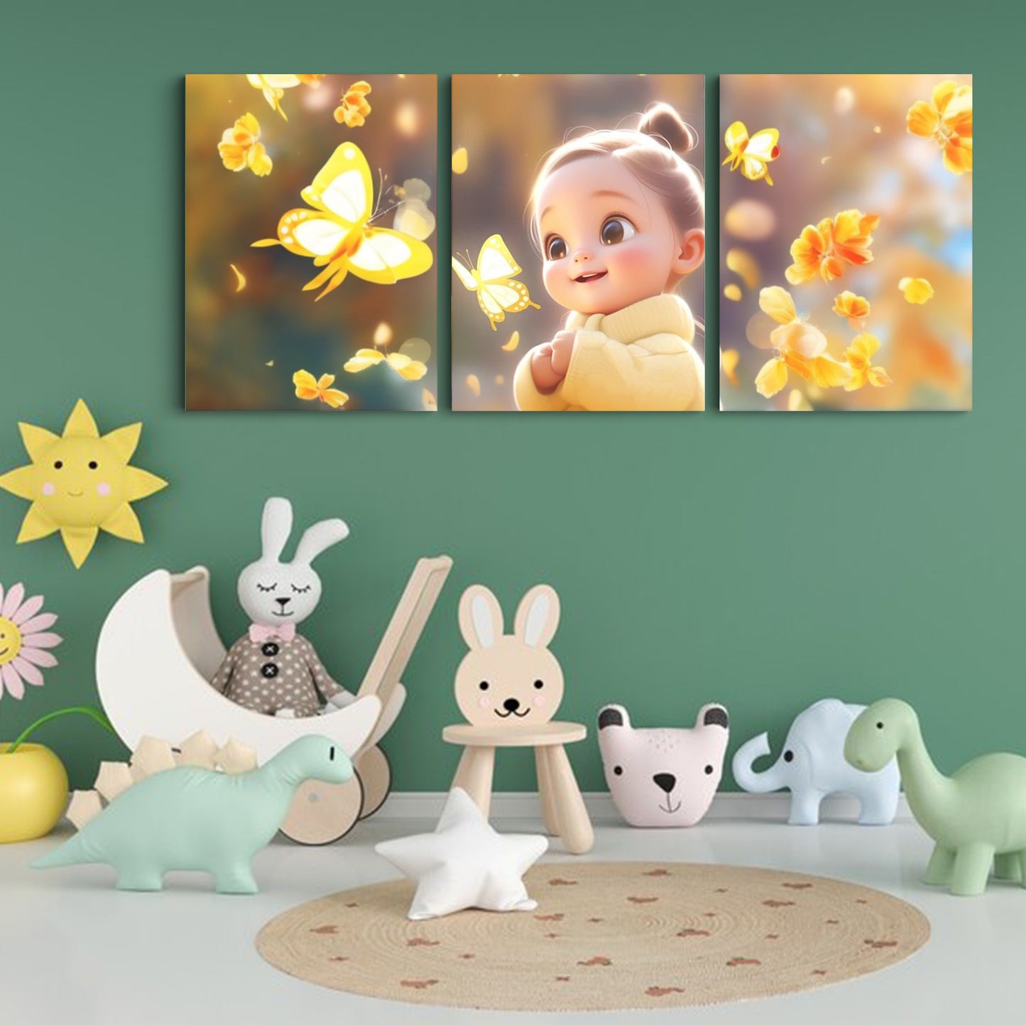 Butterfly Dreams: A Wall Art Embracing the Delightful Harmony of a Cute Baby Girl and Fluttering Butterflies - Celebrate the Whimsy of Youth and Nature's Grace - S05E72