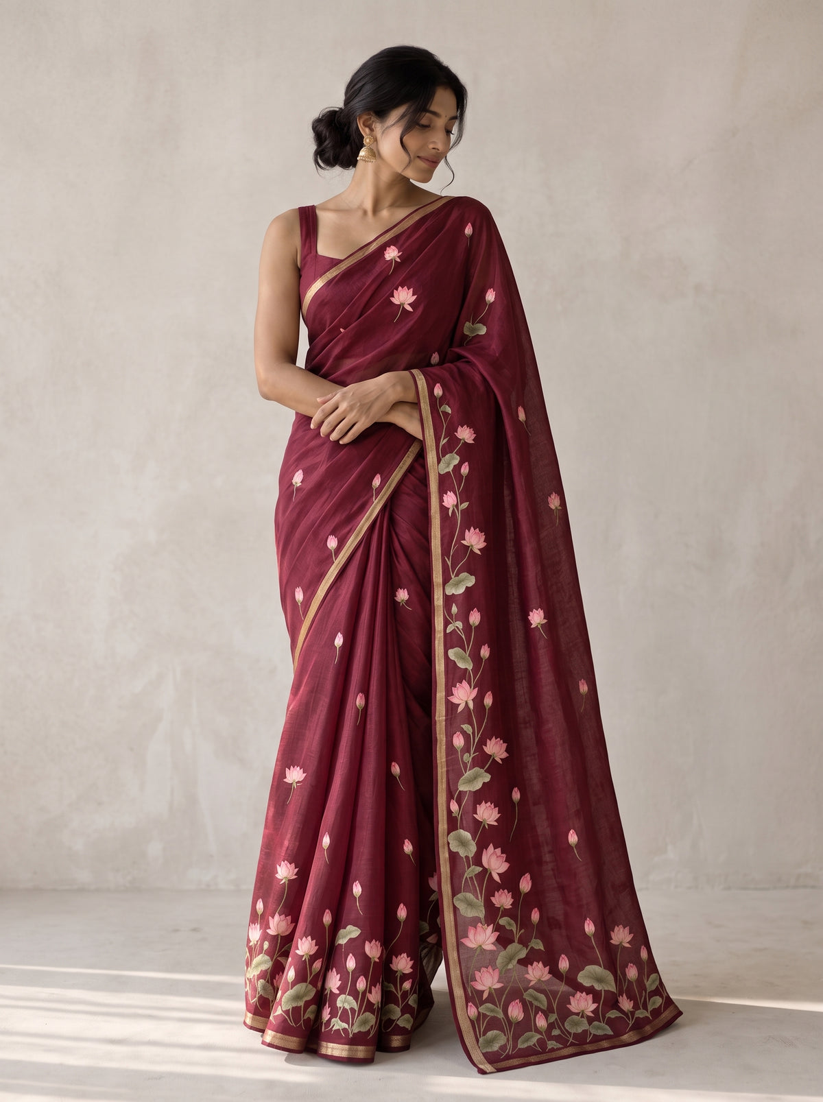 Saree - Delicate lotus maroon