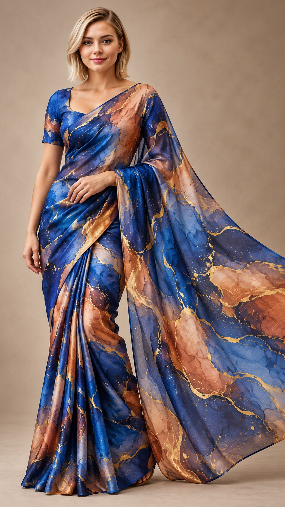 Cobalt Amber Marble Saree — DD-SAR-2610-021