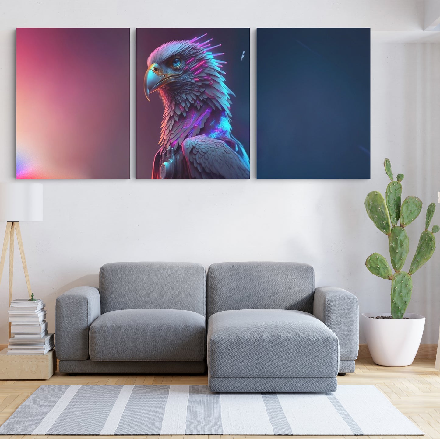 Ethereal Soar: A Wall Art Showcasing an AI Eagle Against a Bluish Purple Backdrop - Celebrate the Fusion of Technological Flight and Artistic Splendor - S05E69