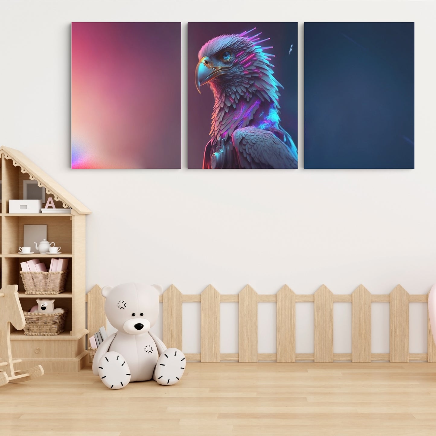 Ethereal Soar: A Wall Art Showcasing an AI Eagle Against a Bluish Purple Backdrop - Celebrate the Fusion of Technological Flight and Artistic Splendor - S05E69