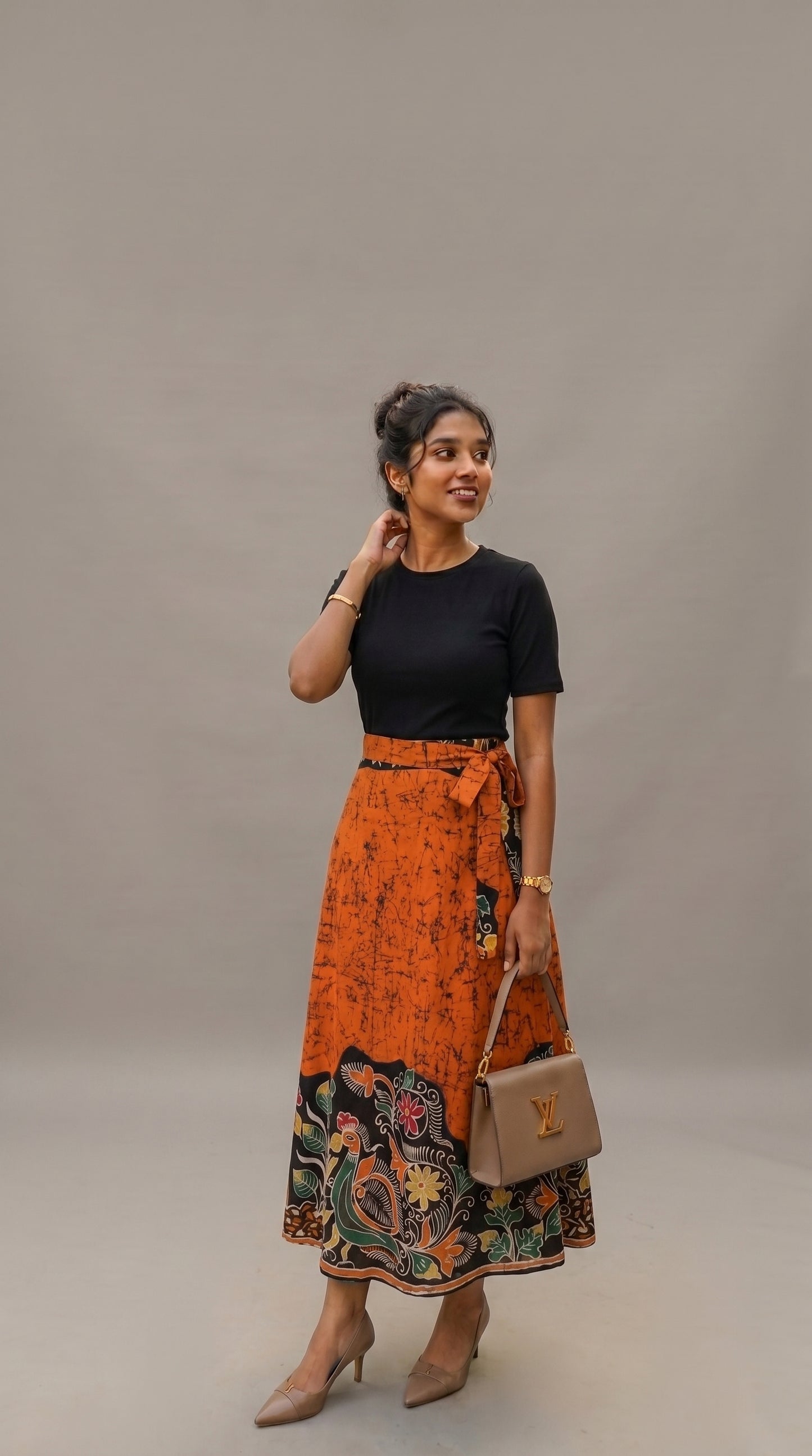 Wrap skirt - Orange bathik printed