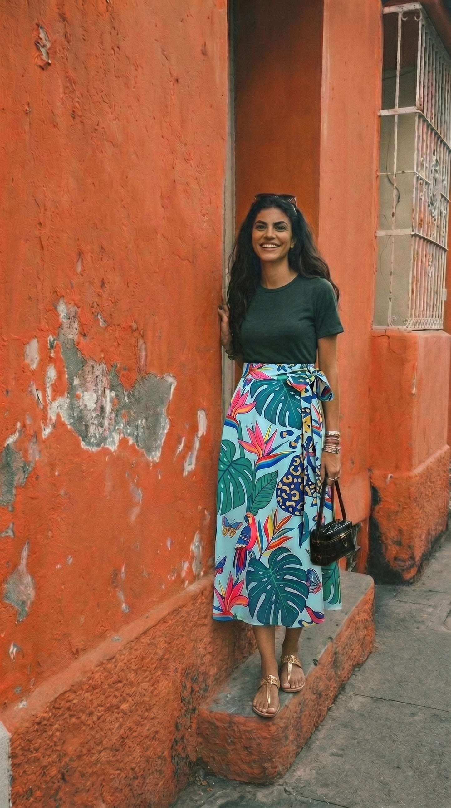 Wrap skirt - Modern blue green leaves