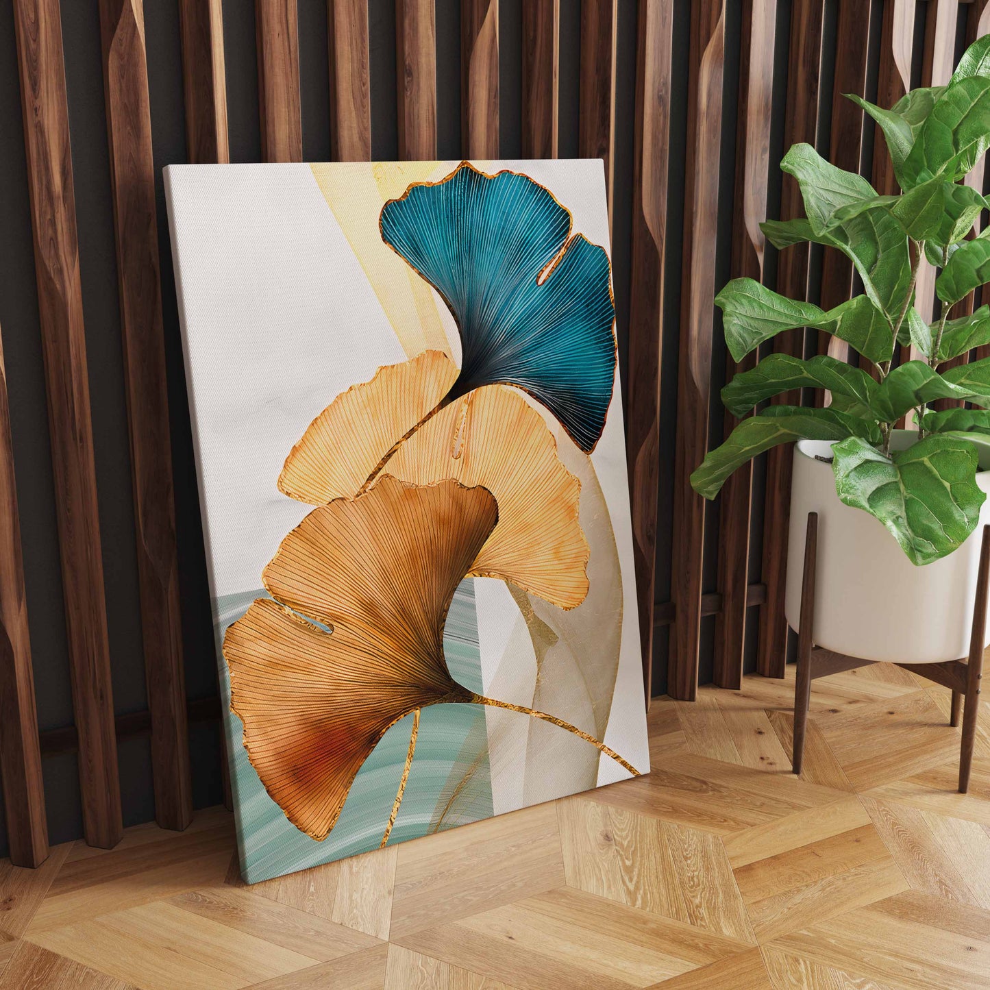 Blue Green Yellow Gold Leaf Plant Flower Canvas Wall Art Abstract Painting Wall Art Print" - Modern Pictures Living Room Decor S04E02