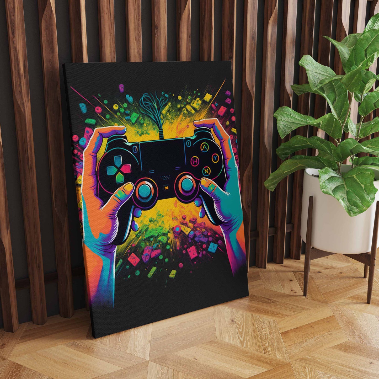 Colorful Punk Neon Gamer Controller Wall Art, Cool Gaming Fabric Print - Abstract Aesthetic - Esports Game Home Decoration S04E28