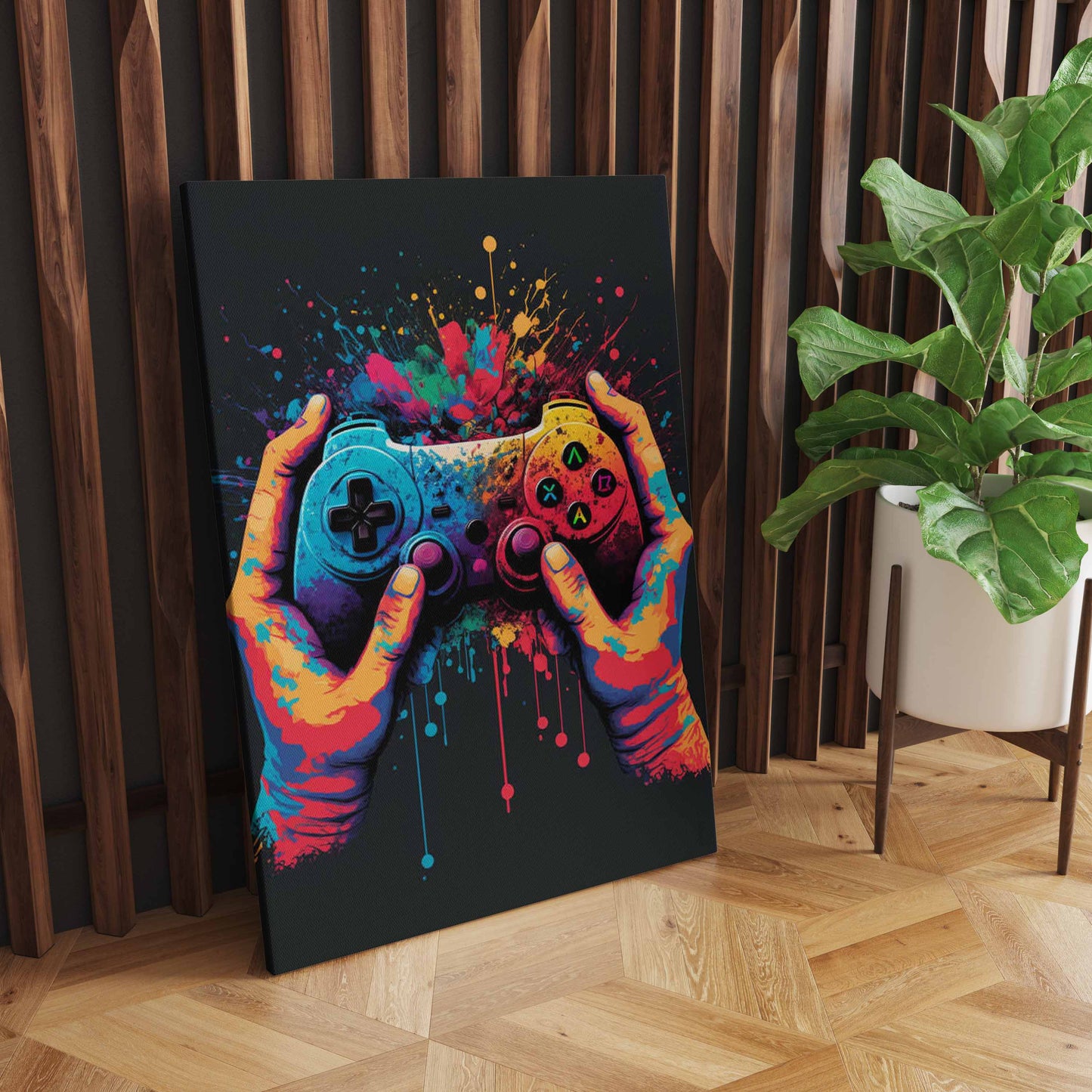 Colorful Punk Neon Gamer Controller Wall Art, Cool Gaming Fabric Print - Abstract Aesthetic - Esports Game Home Decoration S04E28