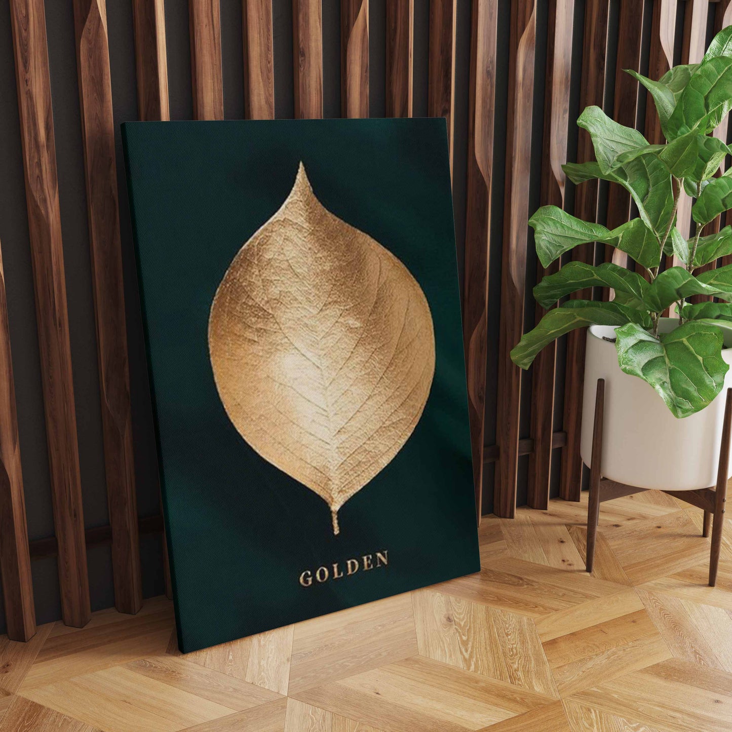 Golden Leaf and Tree Branches Wall Art, Nature-Inspired, Elegant Home Decor for Tranquil Ambiance S04E04