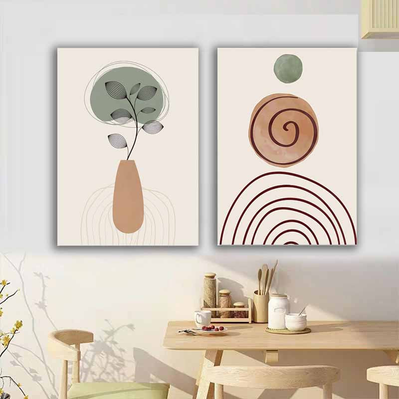 Boho Wall Art, Abstract Geometry Line fabric Printing, Leaves, Sun, Rainbow - Nordic Inspired Enhance Your Living Room Deco S04E22