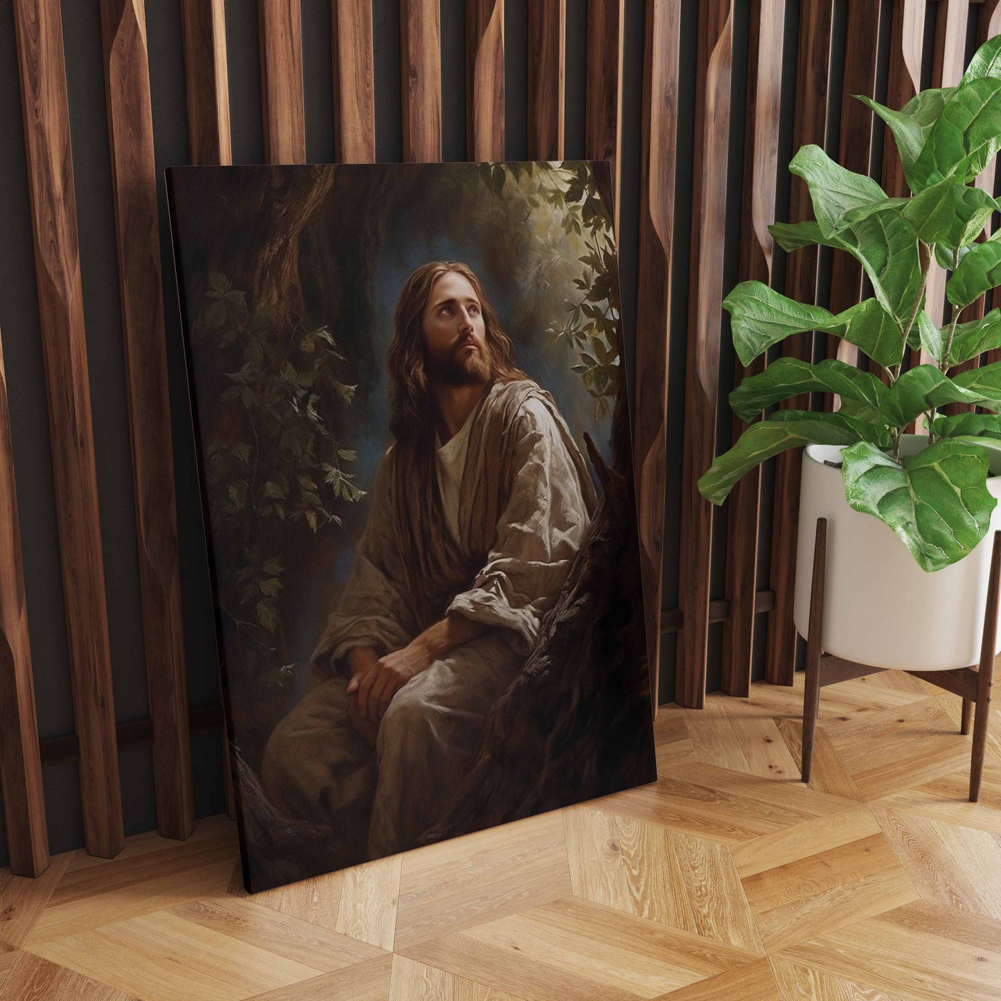 Divine Contemplation: Captivating Wall Art of Jesus Sitting by the Tree - Embrace the Serenity of Spiritual Reflection - S05E44