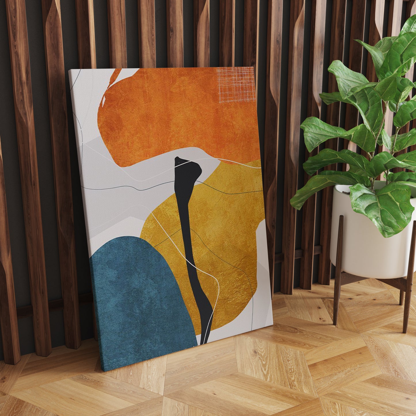 Gilded Fusion: Abstract Gold Brush Effect Marble Orange Geometry - Striking Wall Art Celebrating the Harmonious Blend of Elegance, Opulence, and Geometric Abstraction - S06E14