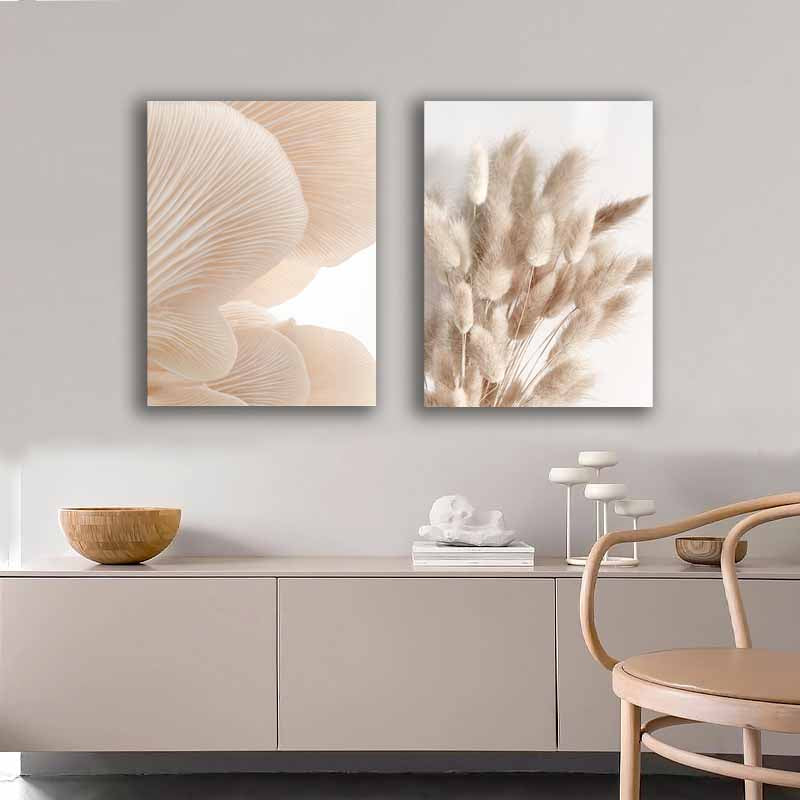 Beige Flower Grass Picture Wall Art, Nordic Minimalist Modern Home Decoration Living Room Design S04E19