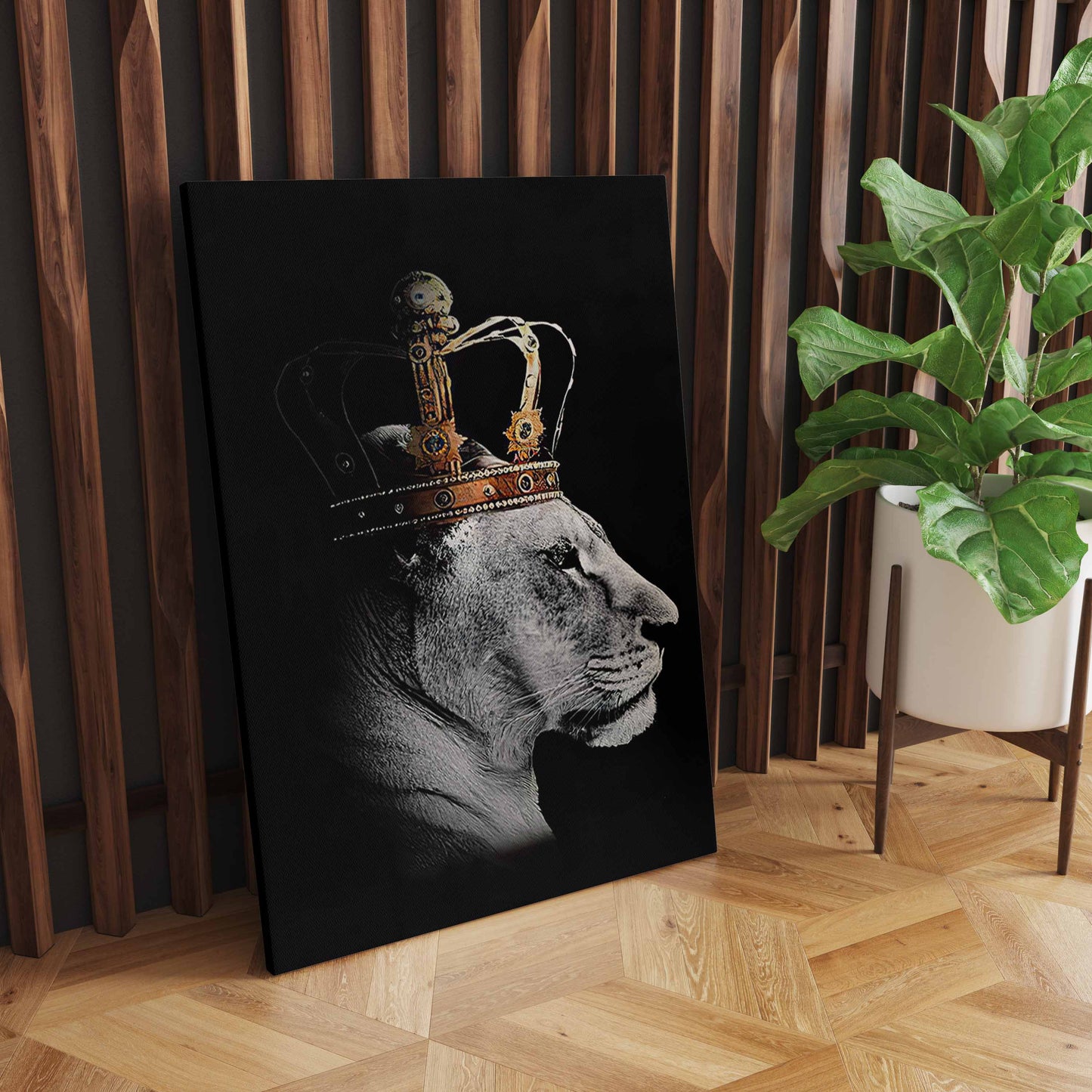 Black and White Lion King and Queen Animal Fabric Printing wall art, Nordic Decor Mural Pictures for Room S04E21