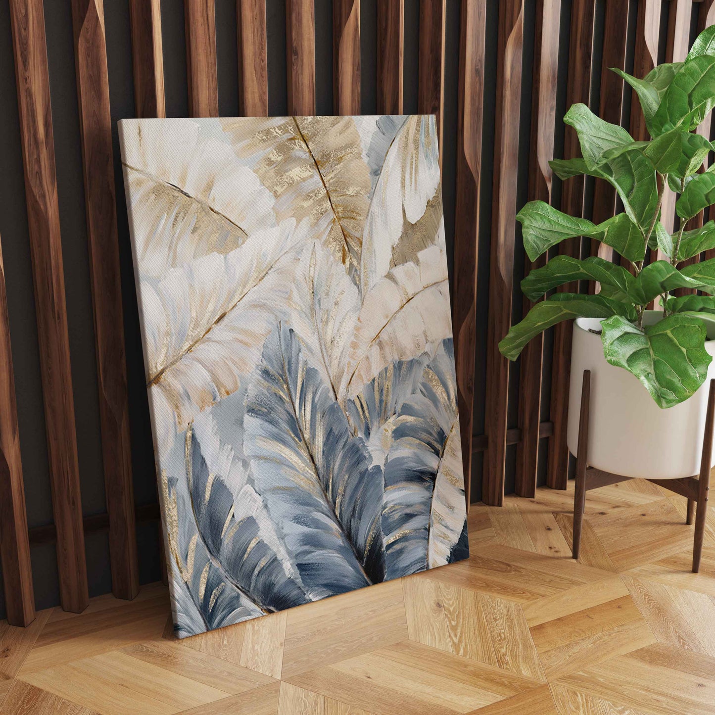 Abstract Golden Palm Leaves Wall Art, Nordic Elegance for Captivating Home Decoration S04E20