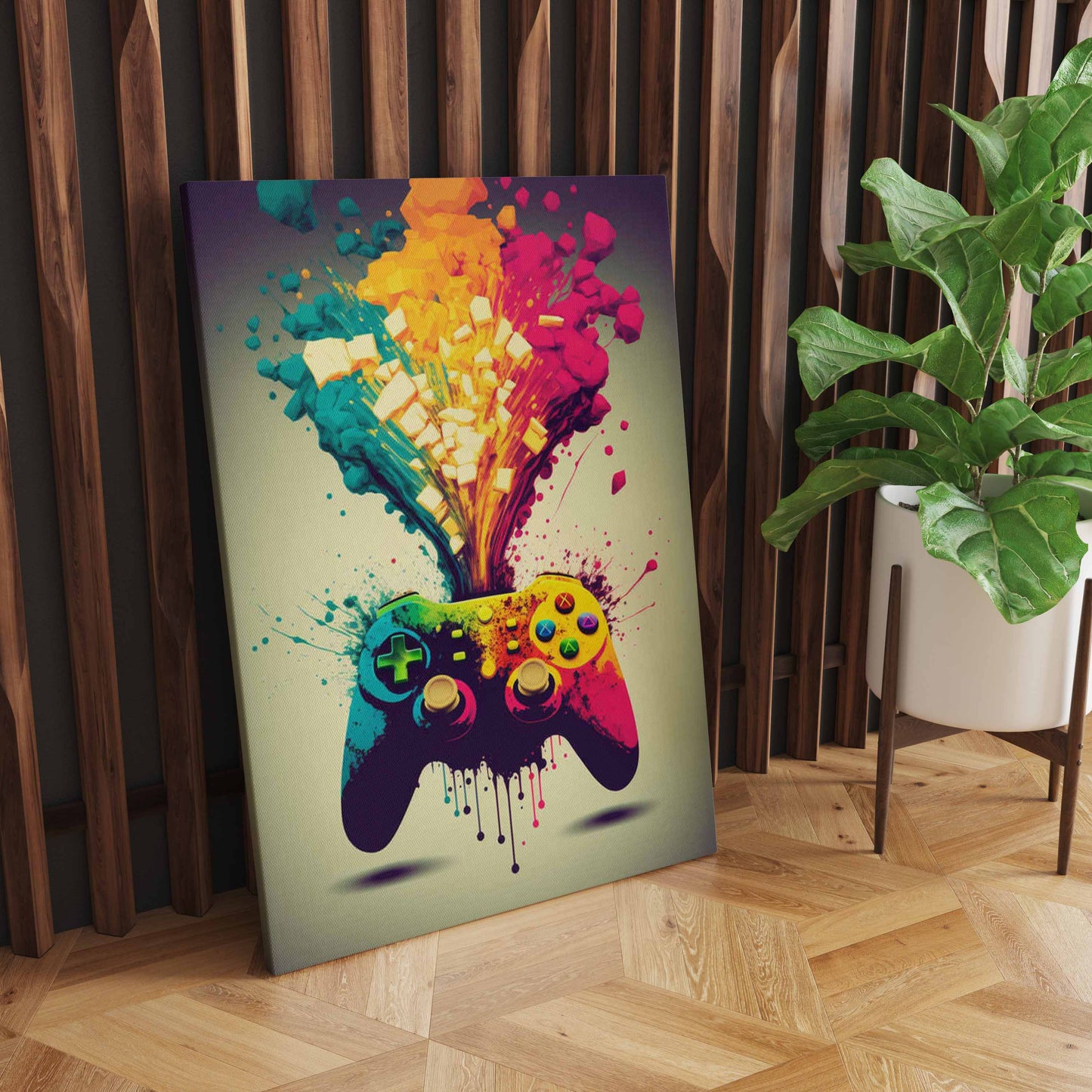 Colorful Punk Neon Gamer Controller Wall Art, Cool Gaming Fabric Print - Abstract Aesthetic - Esports Game Home Decoration S04E28